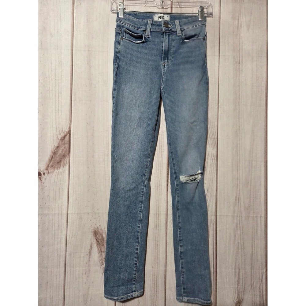 PAIGE Hoxton Slim Jeans Distressed Knee Light Wash Women's Size 25